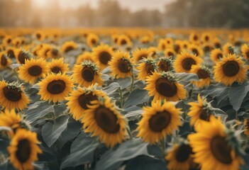 Wall Mural - sunflowers blurred beautiful background sun light tree agriculture environment flower landscape wood