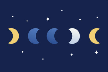 Wall Mural - moon phases aligned in starry backdrop vector illustration