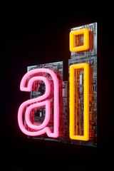 Fototapete - Neon artificial intelligence sign representing machine learning and technological advancement