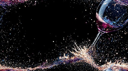 Wall Mural - close-up photo of red wine in a glass on a dark background, with drops of water splashed on the bott