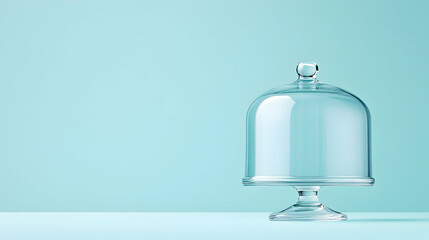 empty glass cake dome on teal background