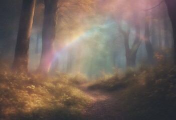 Wall Mural - trees magical fairytale rainbow fantasy forest glowing tree natural wallpaper nature sky scenic scen
