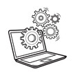 © Malaika - Minimalist Laptop with Gears Icon – Black and White Vector Symbol for Software Development and Tech Support