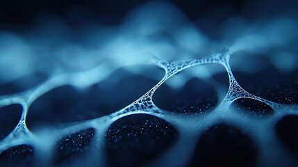 Wall Mural - a macro shot of a blue-colored water droplet with water droplets positioned above and below it