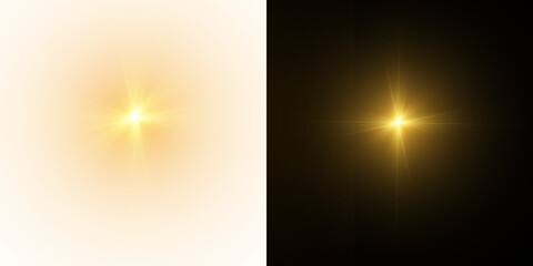 Poster - Gold star light, sparkle. Yellow light effect. Shining light with yellow gold color. Png spotlight spark.Vector transparent sunlight special lens flare light effect.