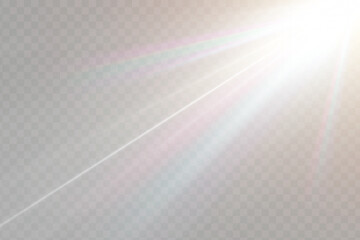 Poster - Png crystal star. Crystal ray light, sun shines PNG rainbow red yellow and blue color. Optical fire light effect. Png sparkle shine. Vector lens glare leakage glare reflection effect. Sunlight 