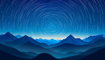 Mountain landscape at night with starry sky,