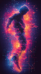 Wall Mural - Silhouette of a breakdancer in a frozen pose with sound waves emitting, flat vector design . Bold solid colors clean outlines