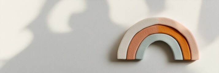Fototapete - Pastel rainbow with neutral arcs and felt texture in a clean and minimal design on a light background
