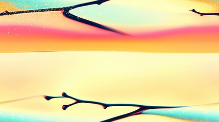 Wall Mural -  A tree branch stands out against an orange-blue sky, with a pink-yellow sky in the background