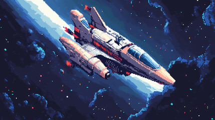 Wall Mural - pixel art of a spaceship flying through space. space-crafted. illustration