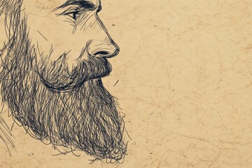 Poster - Minimalist beard illustration on craft paper background showcasing artistic simplicity and creativity