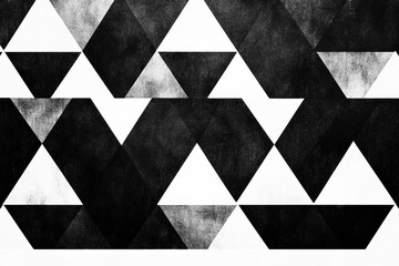 Fototapete - Geometric triangle pattern in black and white showcasing a clean and minimalist design with a repeating motif