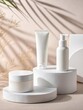 © Ali - Soft Glow Neutral Skincare Collection — Matte Bottles in Warm Lighting with Dry Florals for a Natural Luxe Finish in Cosmetics Product Backgrounds and Mockups