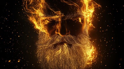 Leinwandbilder - Beard made of glowing flames on a black background showcases a fantasy fire concept with vibrant details and striking visual effects