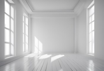 Wall Mural - 3d room minimalist empty white rendering interior house wall light new concept blank clean three-dimensional home space project background minimalism model shadow graphic hall idea architecture