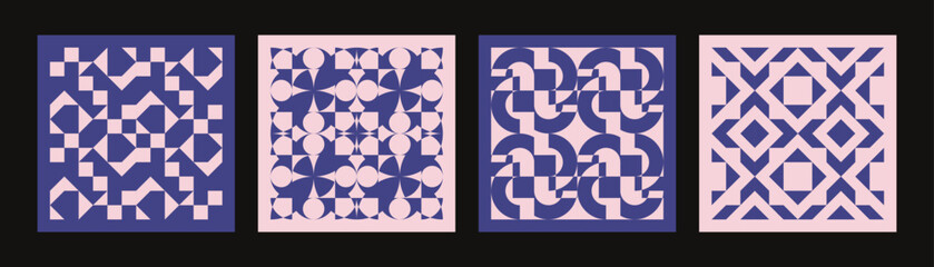 Wall Mural - set of vibrant abstract poster with geometric, liquid and line shapes. modern seamless background pattern design	