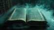 © novitasary - Ancient Tome Unveiled: A Mystical Open Book Shrouded in Ethereal Smoke