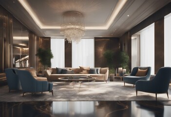 Wall Mural - interior furniture rendering 3d luxurious luxury modern lobby hotel wall floor architecture building window chair decoration hall reception marble armchair sofa lounge wood contemporary comfortable