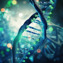dna double helix structure with glowing elements and abstract background representing genetic resear