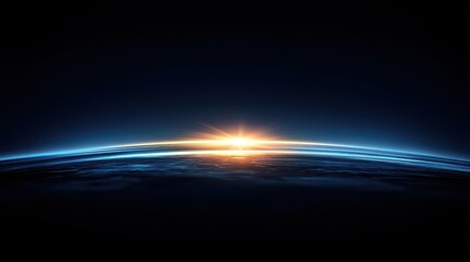 Abstract dark blue background with light glowing on horizon.