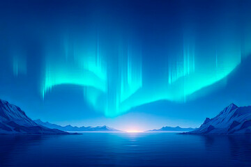 beautiful mountain landscape starry sky and northern lights.created with the help of artificial inte