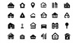 © reni - Black and white illustrated icons representing various types of houses