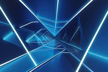 Wall Mural - digital abstract background with glowing blue and white geometric line pattern