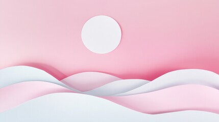 Aufkleber - Pastel moon rises above gentle hills, creating a tranquil and minimalistic landscape perfect for relaxation and contemplation