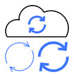 © robu_s - Cloud outline with synchronized arrows, blue circular arrows below, visual of data sharing, transfer, backup, optimization, teamwork, automation networking. Ideal for flat simple metaphor