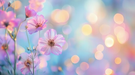 Poster - Out-of-focus flowers in soft pastel hues create a dreamy mood with gentle bokeh effect for a tranquil atmosphere