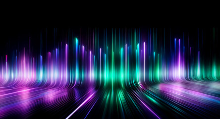 Wall Mural - vibrant vertical light streaks cascade down a dark backdrop. shades of purple, blue, and green creat