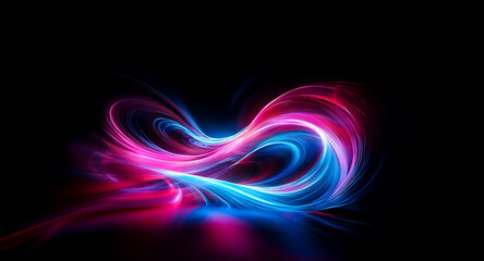Wall Mural - abstract digital art features flowing light trails in vibrant pink and blue hues against a stark bla