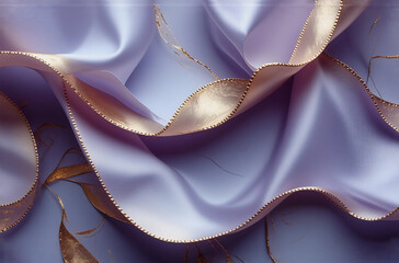 Canvas Print - soft light purple fabric drapes gracefully, adorned with flowing golden ribbon. the texture appears 