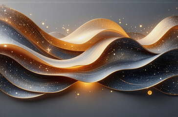 Wall Mural - elegant abstract waves in shades of grey and gold with sparkling highlights evoke a sophisticated an