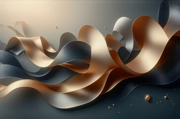 Wall Mural - elegant flowing ribbons of gold and silver create an abstract, decorative design on a dark backdrop 