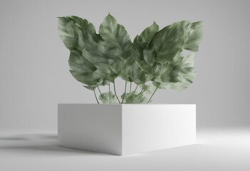 Wall Mural - display shadow background nature product leaves rendering 3d stand white podium composition cosmetic