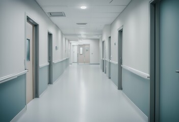 Wall Mural - background room medicine door empty clean hall hospital indoor corridor modern clinic interior health emergency technology floor building professional hallway nobody science doctor wall blue