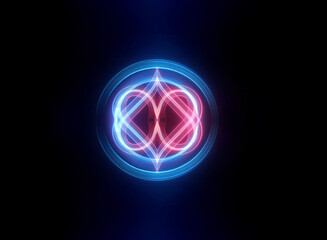 Wall Mural - abstract digital art featuring a glowing symmetrical design of blue and pink lines within a circular