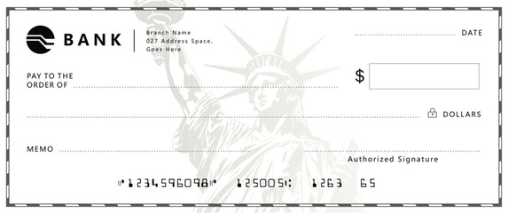 Wall Mural - bank check, vector blank money cheque, checkbook template with guilloche pattern and fields. currenc