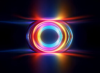Wall Mural - colorful glowing circular shape with vibrant blue, red, yellow, and orange hues on a dark background