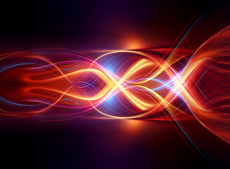 Wall Mural - abstract image with dynamic wavy lines of light in orange, red, and blue hues on a dark backdrop, cr