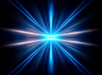 Canvas Print - a vibrant burst of blue and orange light streaks radiates from a central point against a dark backdr