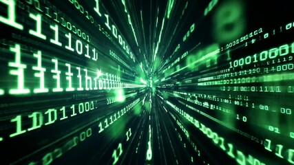 Matrix of binary code streams forward in the vast space, creating a futuristic digital landscape