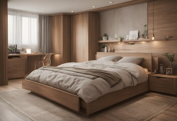 Wall Mural - wardrobe bedroom corner wooden master furniture bed home daylight decorative big house apartment bedchamber bright living interior white background airy decoration design stylish floor modern elegant