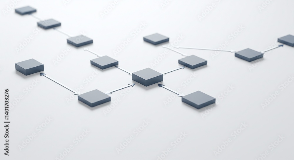 Flowchart diagram with connected boxes and arrows, minimal flat design ...
