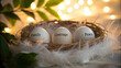 © newlifestock - nest with three eggs symbolizes retirement with life insurance, offering family coverage and peace of mind for future