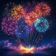 © video - Happy New Year Celebration with Colorful Fireworks in a Blue Black Background 2025