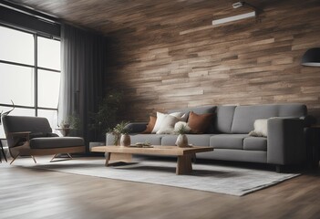 Wall Mural - wall design loft wood living pattern interior the background room frame comfortable style sofa decor beauty furniture picture house rendering modern concept classic cyan nobody floor abstract