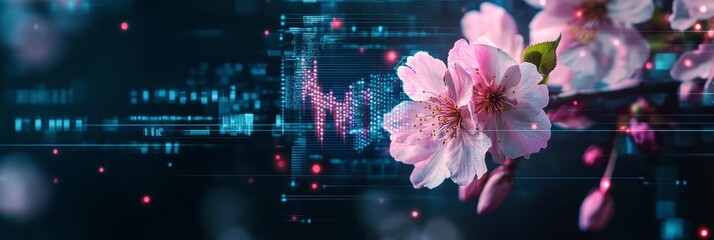 blossoming technology cherry blossoms and digital data visualization